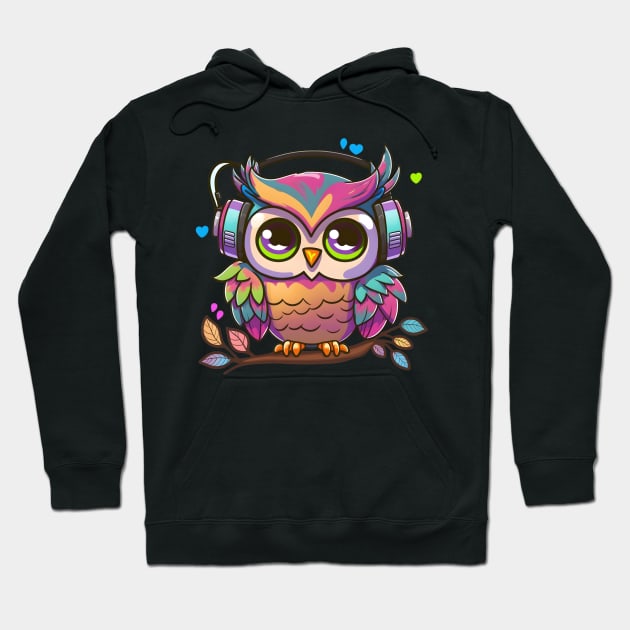 Colorful Musical Pinky Owl Perched on a Tree Hoodie by Anicue